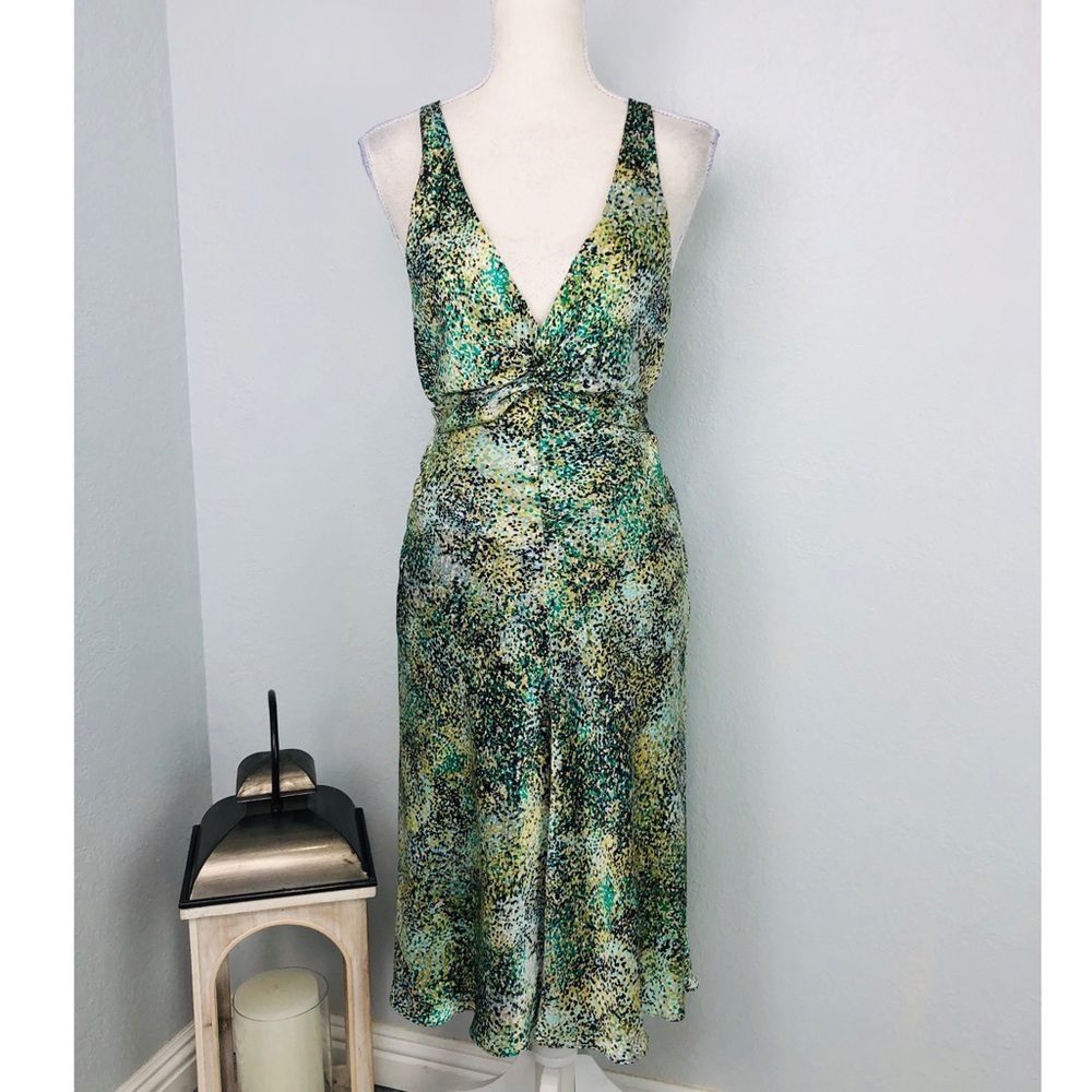 BCBGMaxAzria Green and Black Midi Dress